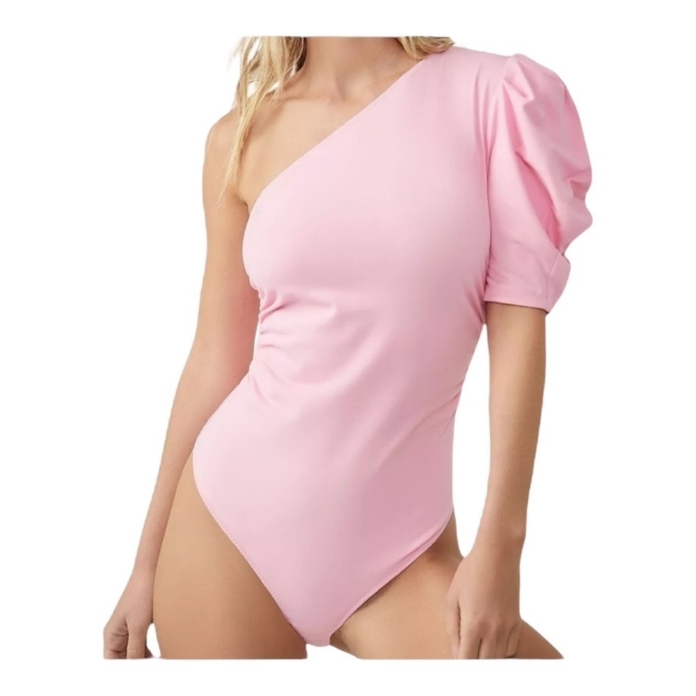 Free People Somethin Bout You One-Shoulder Bodysuit in Blossom Pink NWT